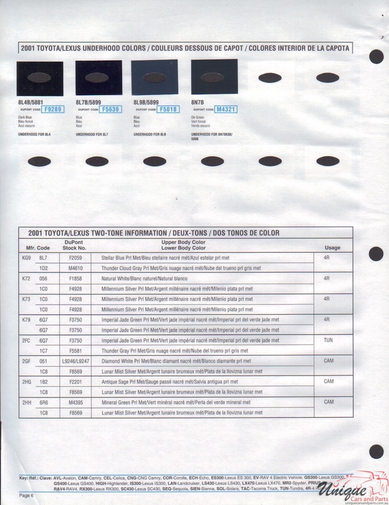 2001 Toyota Paint Charts DuPont 6